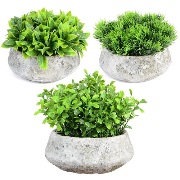 Danson Décor, Feuillage Artificiel en Pot de Ciment, Vert