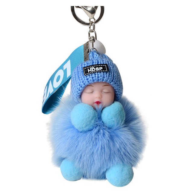 Kcodviy Sleeping for Babies Suitable Woman Lanyard Pendants Car Keychain Wrist Holder for Keys Pompon with Sleeping Furry Wallet Women with Key Ring Keychains Or Keychains