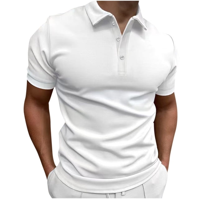 Men Casual Solid Turndown Pullover Button Short Sleeve Blouse Tops