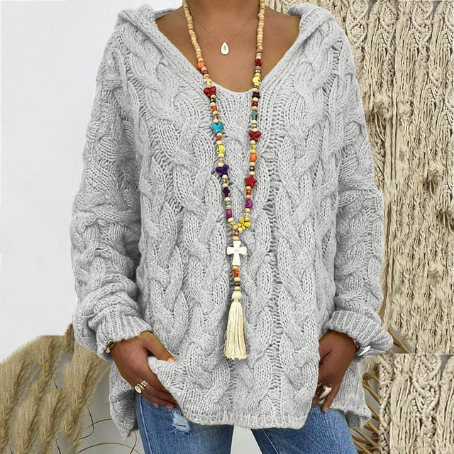 EGNMCR Cardigans pour Femmes, Pulls pour Femmes Mode Ample Grande Taille Couleur Capuche Manches Longues Hauts Chandail Femmes
