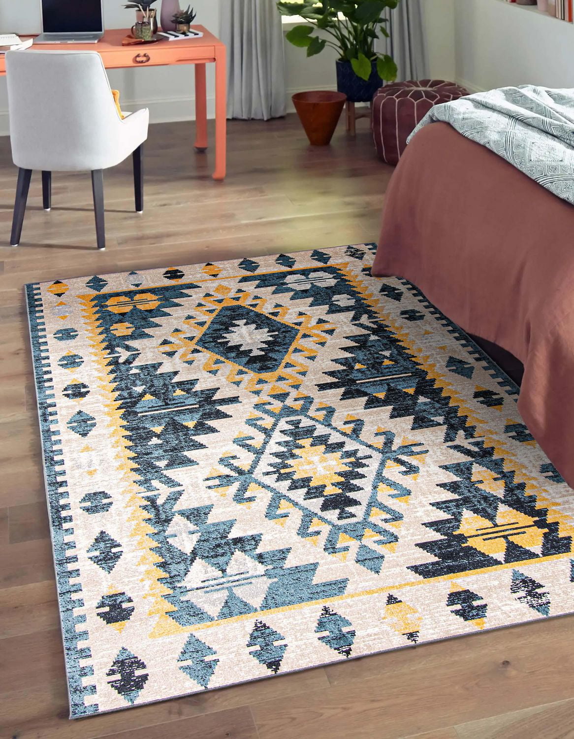 Tapis Lavable ECARPET Traditionnel pour Chambre, Salon, Chambre d'Enfant, Couloir
