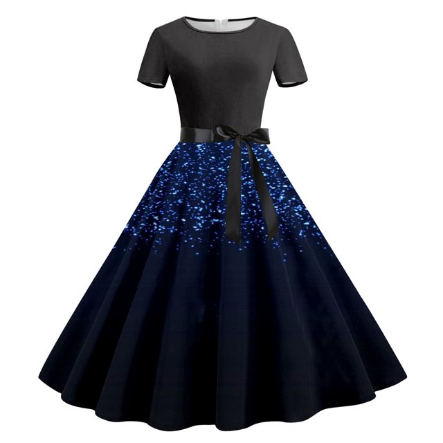 Jsaierl Robes de Noël Femmes Robe Décontractée Évasée Robe Vintage Années 1950 Robe de Fête Cocktail Robe Décontractée à Manches Courtes Robe des Fêtes