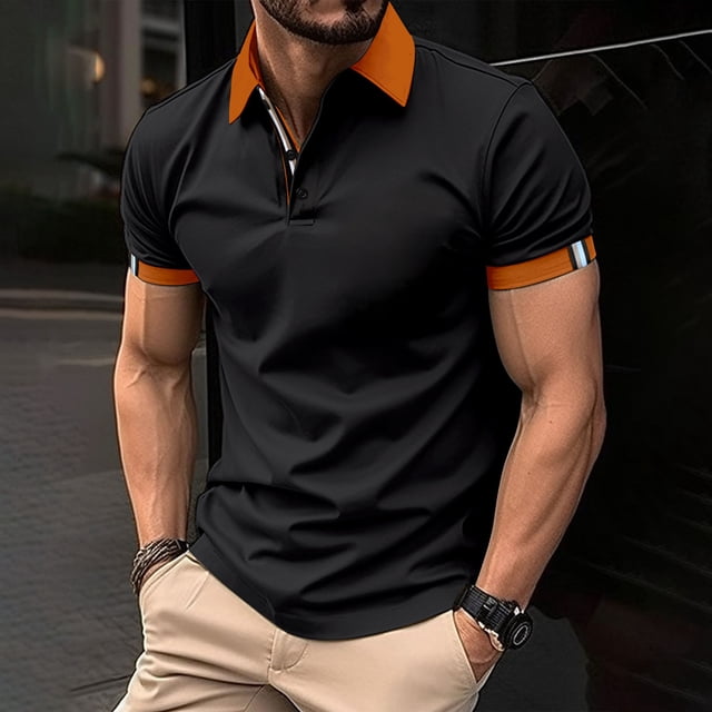 ylioge Mens Shirts Short Sleeve Golf Tees Shirt Office Work Pullover Button Collared Casual Color-Block Loose Comfort Tshirts Tops