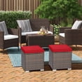 thumbnail image 3 of Patiojoy 2 Pieces Patio Ottoman Multipurpose Outdoor Wicker Footstool Storage Box Side Table w/ Solid Metal Frame Additional Seating w/ Removable Cushions Red, 3 of 7