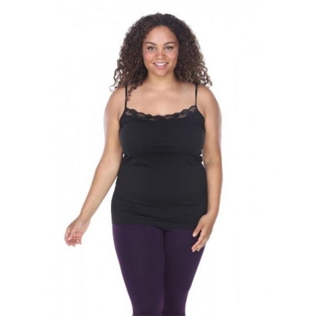 White Mark Universal PS132-01 Plus Size Lace Trim Tank Top, Black - One Size
