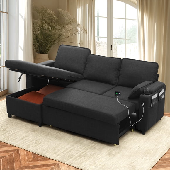 Innumia Canapé Sectionnel-Lit en L avec Chargement USB, Gris Foncé