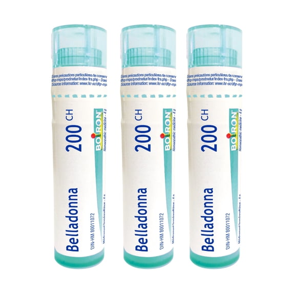 Belladonna 200CH, Boiron Homeopathic Medicine, Box of 3 Tubes (4g Each, Approx. 80 Pellets per Tube)