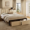 thumbnail image 3 of GUNAITO Full Bed Frame with Storage Headboard Upholster Platform Bed Frame with LED Lights and USB Ports & Outlets Beige, 3 of 9