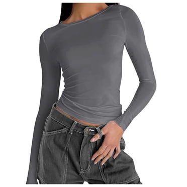 2025 Women's T-Shirts, T-Shirts Women, Women's Solid Color Rround Women S Long Sleeve Shirts Neck T Shirt Hot Long Sleeve Layering Tops for Women Slim Long Sleeve Mock Neck Long
