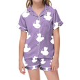 thumbnail image 1 of Pyjama Bebe Fille Enfant Filles Ensemble de Pyjama Classique en Satin Imprimé Abeille Dessin Animé Haut à Manches Courtes et Short Tenue Pyjama Bébé Violet 8 Ans-9 Ans, 1 of 4