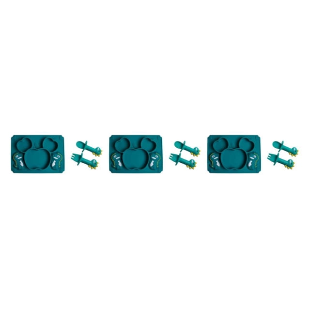 mmirethe Easy To Clean Baby Silicone Tableware Set Made With Silicone And Stainless Steel For Encourages blackish green 3Set