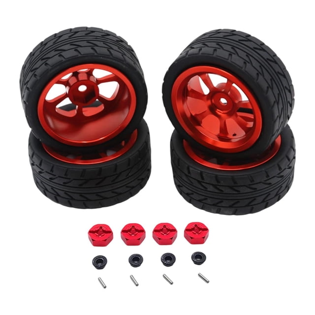lionlar Jantes de Roue RC Kit de Pneus en Caoutchouc Remplacement Écrou de Roue M3 pour 144001 1:12 1:18 Rouge