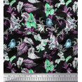 thumbnail image 1 of Soimoi Green Polyester Crepe Fabric Bird,Leaves & Orchids Flower Printed Fabric 1 Yard 42 Inch Wide, 1 of 3