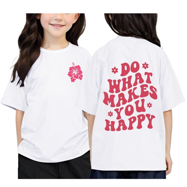 PMVFHDE Hauts Fille Fille Hauts Décontractés Filles Hauts à Manches Courtes Filles T-Shirts Graphiques Filles Hauts pour Filles T-Shirt Imprimé à Col Rond à Manches Courtes pour Garçons et Filles Blanc, 3-4 Ans