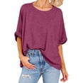 thumbnail image 2 of Plebaso T-Shirts Surdimensionnés pour Femmes Manches Courtes Col Rond T-Shirts d'Été Décontractés Amples Blouses 2025, 2 of 7