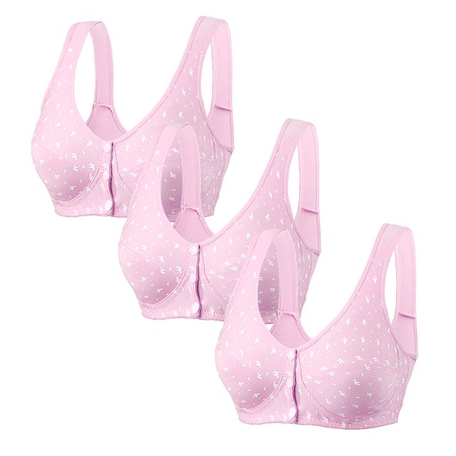 Virmaxy 3PC Womens Wireless Bra Oversized Gathering Comfortable Breathable Underwear Everyday Bra 3PC Comfortable Lace Breathable Bra Underwear No Rims Pink-3 S