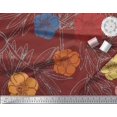 thumbnail image 2 of Soimoi Red Poly Georgette Fabric Leaves & Floral Hand Drawn Printed Fabric 1 Yard 42 Inch Wide, 2 of 3