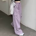 thumbnail image 2 of Women's Baggy Cargo Pants - Drawstring Wide Leg, Polyester - Streetwear/Hip Hop - S-XXL, 2 of 5