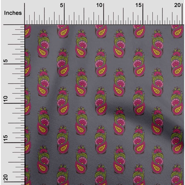 oneOone Polyester Lycra Fabric Leaves|Floral & Paisley Block Printed Craft Fabric BTY 56 Inch Wide