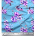 thumbnail image 1 of Soimoi Blue polyester Crepe Fabric Leaves & Flower Floral Print Sewing Fabric Yard 52 Inch Wide, 1 of 4