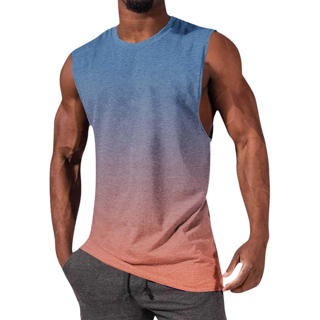 NTACZA Athletic Men's Tank Tops Sleeveless Basic Shirt Sports Gradient Crew Neck Men Shirts L