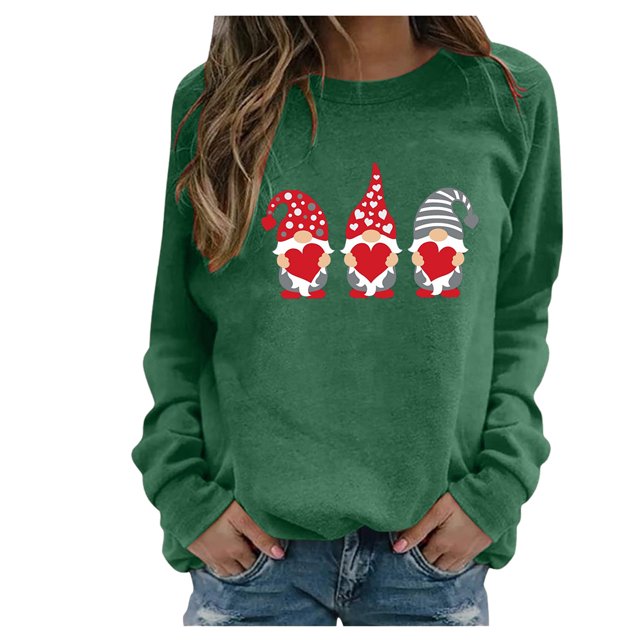 RKSTN Chandail pour Femmes Décontracté à Manches Longues Blouse à Imprimé de la Saint-Valentin Hauts Chandail Col Rond Coupe Ample Chandail