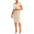 thumbnail image 4 of INSPIRE CHIC Ensemble Tailleur 2 Pcs pour Femme, Veste Blazer à Manches Courtes et Jupe Crayon, TP Abricot, 4 of 6