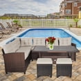 thumbnail image 3 of Gymax Ensemble de 2 Poufs Repose-Pieds en Rotin pour Patio Jardin Extérieur avec Coussin Brun, 3 of 10
