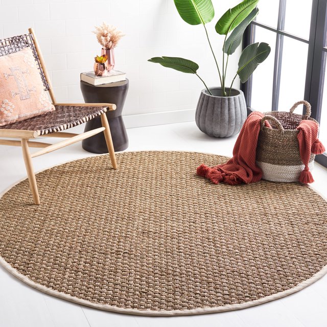 SAFAVIEH Collection de Fibres Naturelles 7' Ronde Ivoire NF114J Border Panierweave Seagrass Area Tapis
