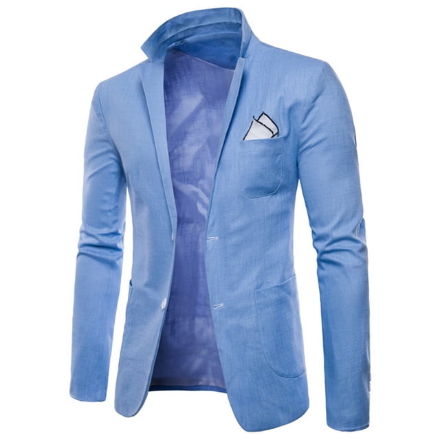TIMIFIS Light Blue Men's Blazer Jacket Casual Solid Single Rows Two Button Suit Jacket Fashion Formal Lapel Slim Wedding Blazer