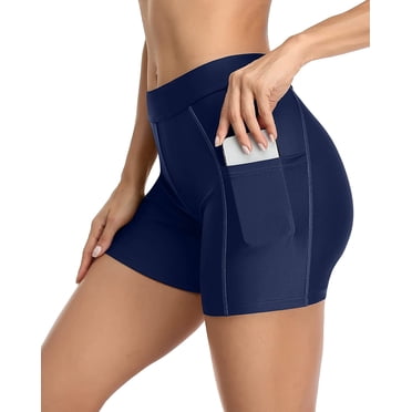 Charmo Women Swim Shorts with Pockets Solid Board Shorts Boyleg Swim Bottoms