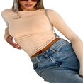 thumbnail image 3 of Women‘s Y2K Slim Crop Tops Solid Color Long Sleeve  Neck T-Shirts Basic Tee Yoga Workout Tops, 3 of 6