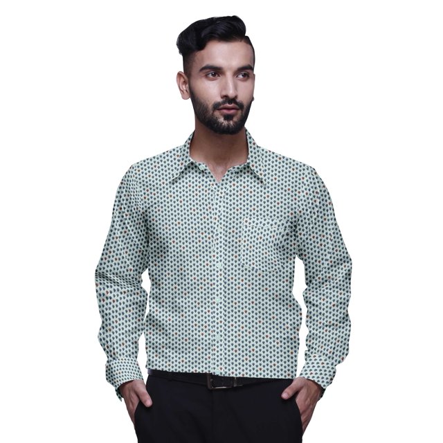 BESTMAN Chemise en Coton Imprimée avec Poches Col Évasé Boutonnée Chemise Formelle