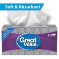 thumbnail image 1 of Great Value 3-Ply Facial Tissues, 1 Flat Box, 154 Tissues, 1 of 9