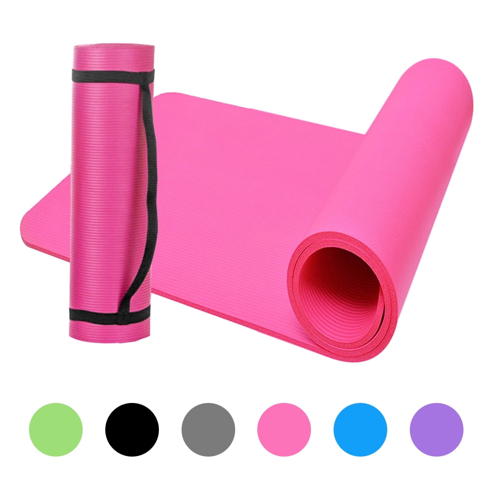 Graflsoa Premium NBR Foam Yoga Mat with Carrying Strap and Mesh Bag, 183x61x1cm, Lightweight & Durable, Non-Slip Surface, 10mm Thick, Pink