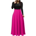 thumbnail image 1 of Robes Semi-Formelles pour Femmes Robe Maxi pour Femmes Unie à Manches Longues à Col Rond à Enfiler Robe Patchwork Robe de Sport S-77 Rose Vif-A TG, 1 of 5