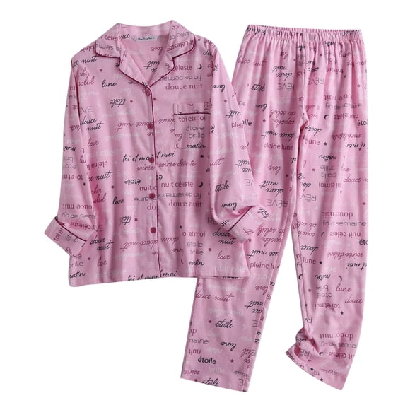 Womens Pajamas Top Aware Set Cotton Flannel Ladies Pajamas Loungewear Plus Plus Size Simple Loose Spring Autumn and Winter Adult Female Clothes Pink Size XL