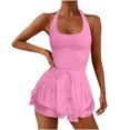 thumbnail image 1 of Kaemgyyd Womens Workout Rompers Stretchy Sleeveless Athletic Running One-Piece Outfit Fashion Drawstring Halter Gym Yoga Jumpsuits, 1 of 5