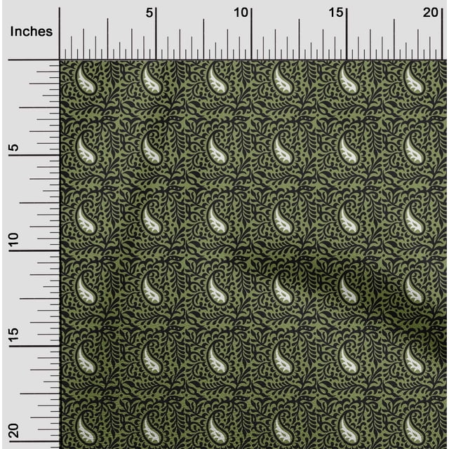 oneOone Cotton Silk Fabric Leaves & Paisley Block Print Sewing Fabric BTY 42 Inch Wide