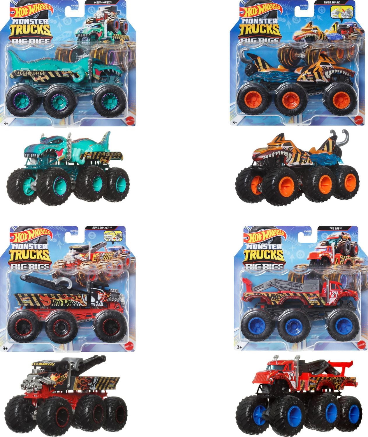 Hot Wheels Monster Trucks Big Rigs, 1:64 Scale Die-Cast Toy Truck with 6 Wheels (Styles May Vary)