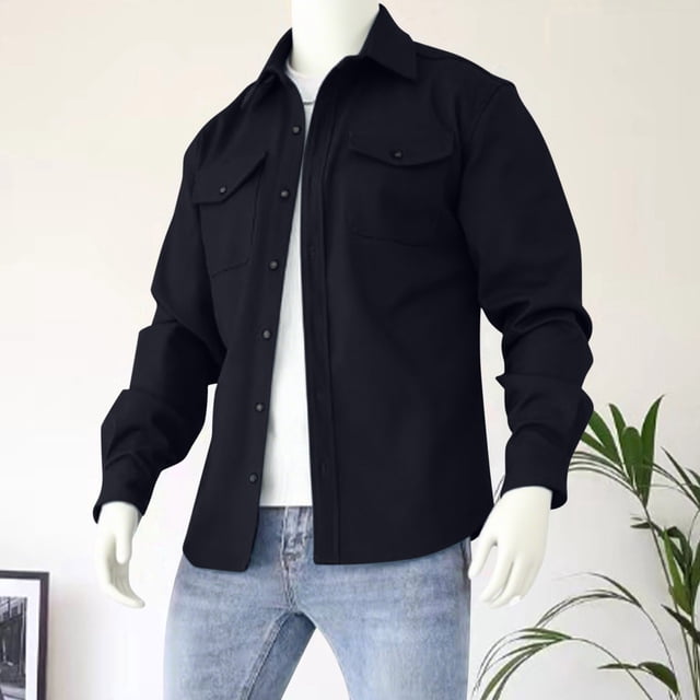 LOVZFMLL Jackets for Men Man Winter Long Sleeve Button Pockets Turn-down Collar Jacket Coat