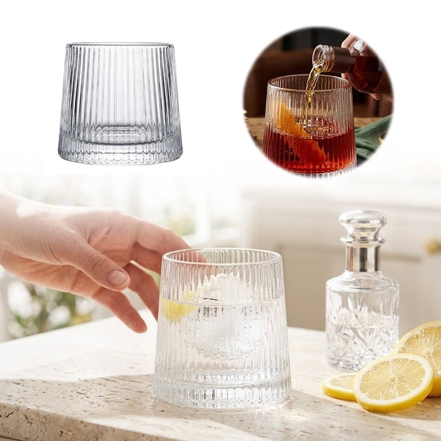 Outdor Ribbed Old Fashioned Whiskey Glasses Vertical Ridged Crystal Tumbler 10oz Heavy Base Clear Glass Cups For Cocktails & Home Bar