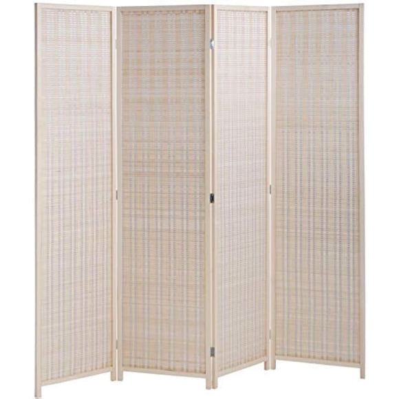 FDW Bamboo Room Divider Folding Privacy Screen 4 Panel 72 Inches High 17.7 Inches Wide for Living Room Bedroom Study, Natural, Natural