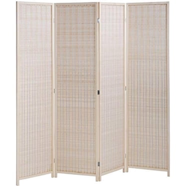 FDW Bamboo Room Divider Folding Privacy Screen 4 Panel 72 Inches High 17.7 Inches Wide for Living Room Bedroom Study, Natural, Natural