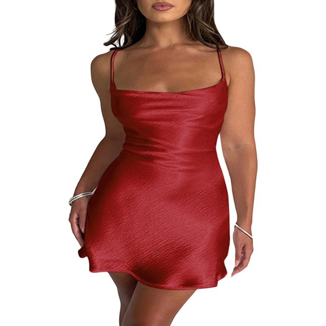 Robe Midi Sexy en Satin à Bretelles Spaghetti Col Bénitier pour Cocktail