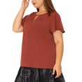thumbnail image 1 of Unique Bargains Women's Plus Size Spring Relaxed Floral Chiffon Flared Short Sleeve Tops Caramel 2X, 1 of 5