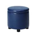 thumbnail image 2 of Designs4Comfort Round Accent Storage Ottoman in Blue Faux Leather Fabric, 2 of 10
