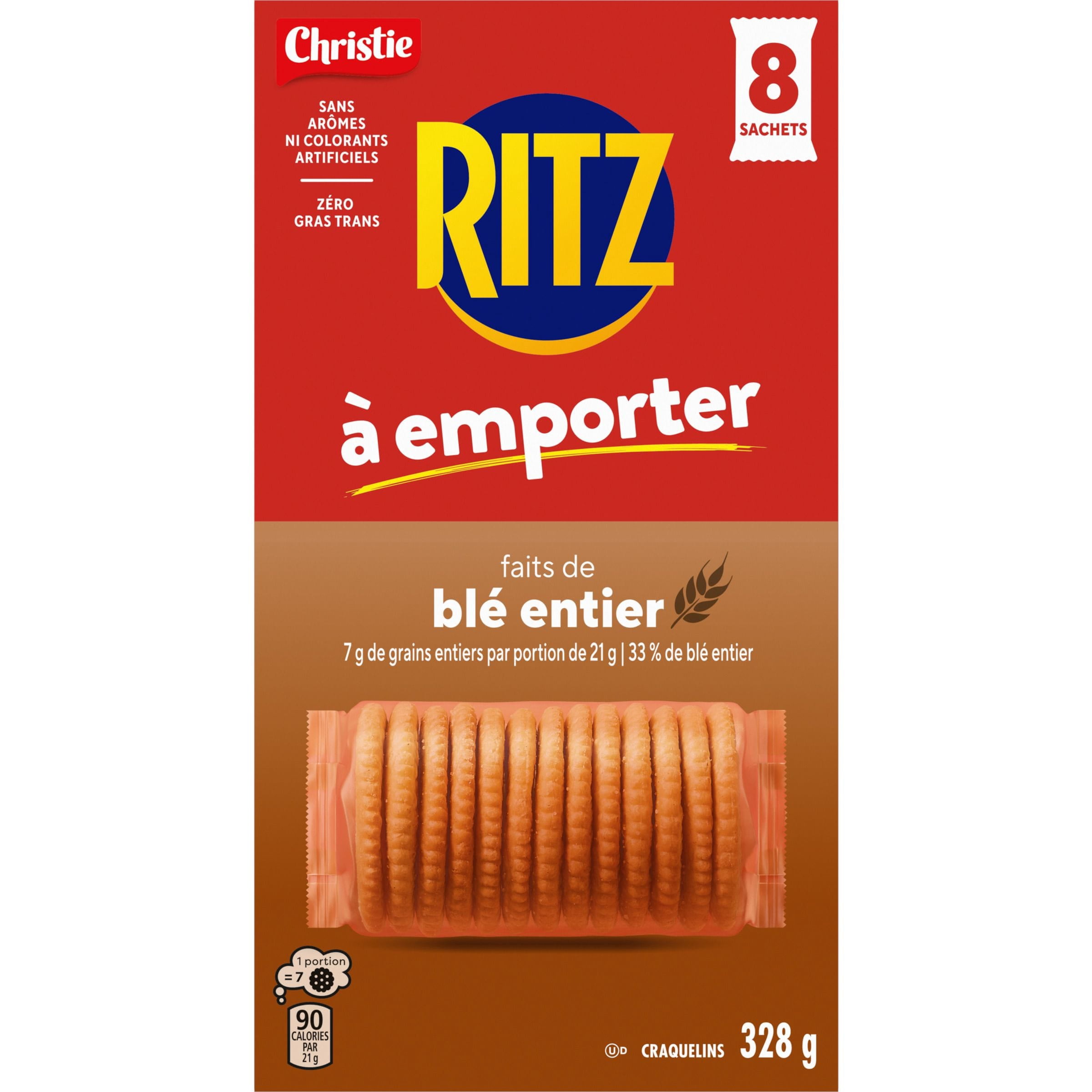 RITZ à Emporter Craquelins Faits de Blé Entier, Lot de 8 Piles de Craquelins Emballées Individuellement, Format Portatif, Collation Pratique à Emporter, Collation pour la Boîte à Lunch & Collation de Voyage 328g