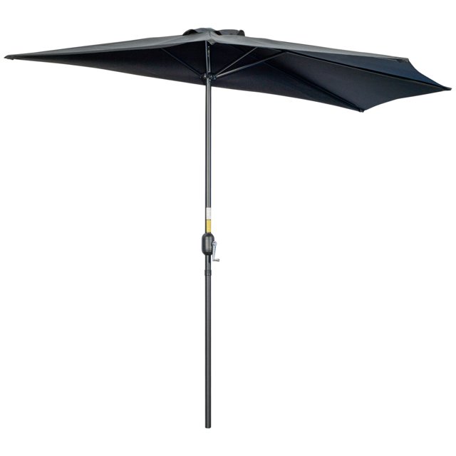 Outsunny Parasol Demi-Parasol de Patio 9,8 Pi Pare-Soleil, Manivelle, Noir