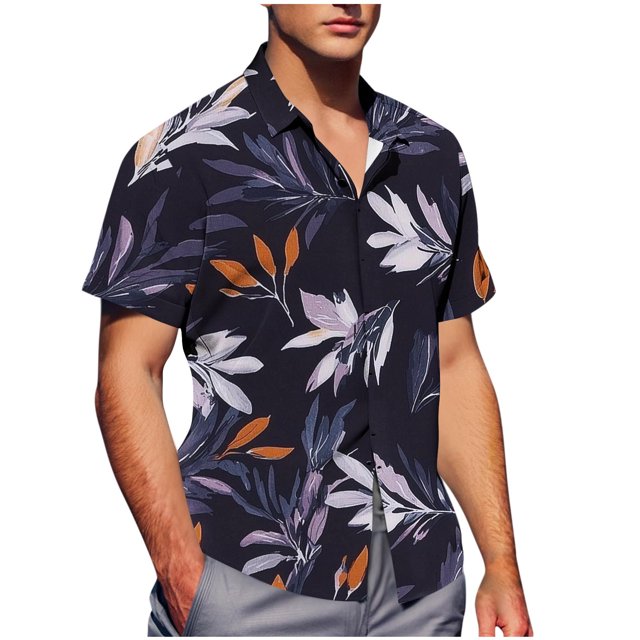 Pisexur Shirts for Man T Hommes Mode Décontractée Col Rabattu Imprimé Manches Courtes Chemise Boutonnée Blouse Noire, 3TG Chemises de Golf Hommes & Chemises Hommes